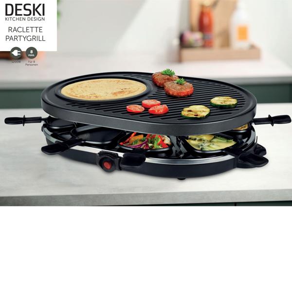 Raclette grill for 8 people with 8 non-stick pans – table grill with 8 pans for New Year’s Eve, parties & family evenings, black