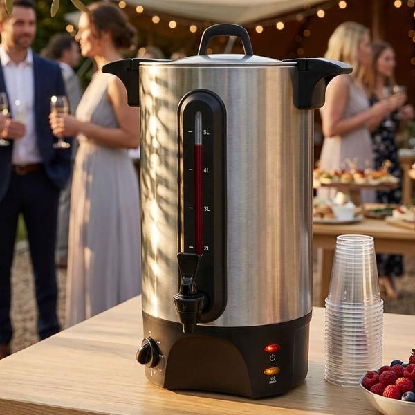 Mulled wine urn 5L with tap, stainless steel housing, 1300W – A hot drink dispenser for parties, mulled wine, coffee & punch – Perfect enjoyment
