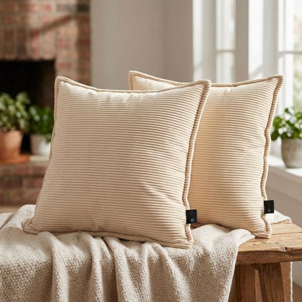 Set of 2 heating cushions 45 x 45 cm for back, shoulders & neck: Comfortable, electric and warm – cosy heat cushion with power bank, beige