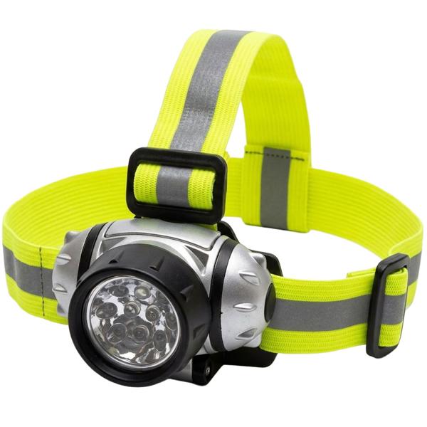 LED headlamp with 10 LEDs, ultra-bright head torch, adjustable headband and tilt, water-repellent, on/off switch, incl. 3x AAA
