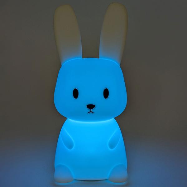 Veilleuse lapin en silicone, veilleuse LED pour enfants rechargeable avec batterie, blanc chaud et changement de couleur RGB, minuteur 3 h, commande par tapotement, USB-C