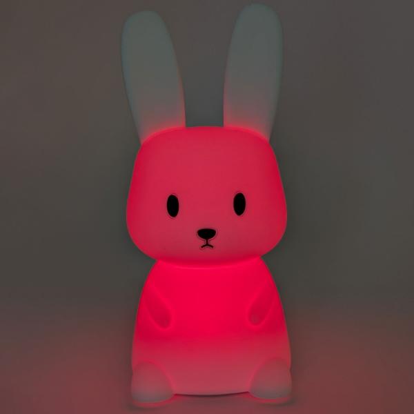 Veilleuse lapin en silicone, veilleuse LED pour enfants rechargeable avec batterie, blanc chaud et changement de couleur RGB, minuteur 3 h, commande par tapotement, USB-C
