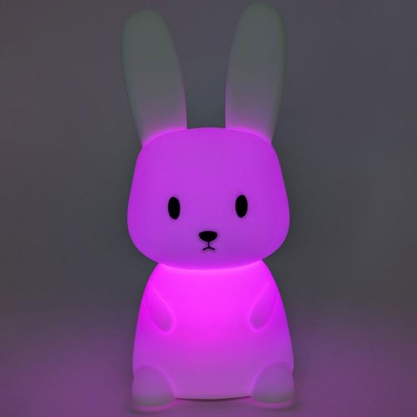 Veilleuse lapin en silicone, veilleuse LED pour enfants rechargeable avec batterie, blanc chaud et changement de couleur RGB, minuteur 3 h, commande par tapotement, USB-C