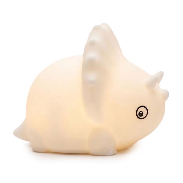 Veilleuse Tricératops en silicone, veilleuse LED enfant en forme de dino rechargeable, blanc chaud & changement de couleur RGB, minuterie 3 h, commande par tapotement, USB-C