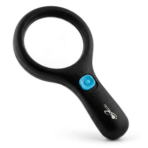 Magnifying glass with 3 LEDs, illuminated magnifier with 2.5x magnification, hand magnifier with on/off switch, black, incl. AAA batteries