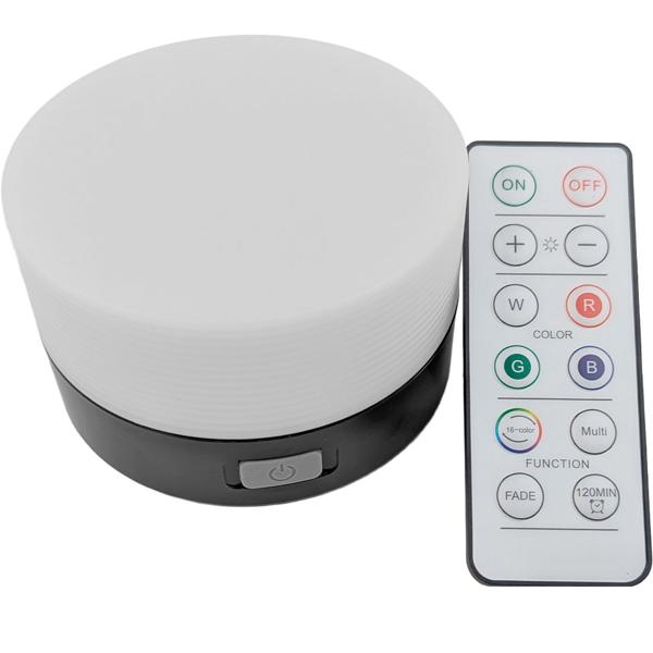 LED-Dekolicht RGB rund mit Fernbedienung, Farbwechsel mit 16 Farben, 4 Helligkeitsstufen, Tischleuchte, 120 min Timer, inkl. 3x AAA