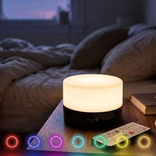 LED-Dekolicht RGB rund mit Fernbedienung, Farbwechsel mit 16 Farben, 4 Helligkeitsstufen, Tischleuchte, 120 min Timer, inkl. 3x AAA