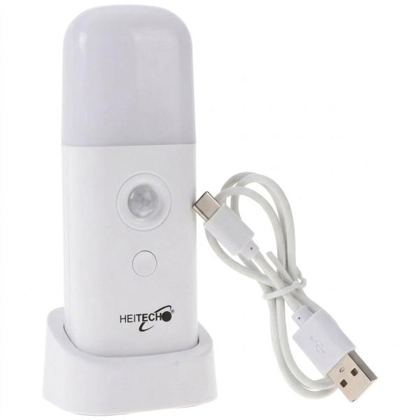 LED-Orientierungsleuchte mit Bewegungsmelder, aufladbar per USB-C, auch als Taschenlampe, 50 Lumen Warmlicht, dimmbar, mit Standsockel