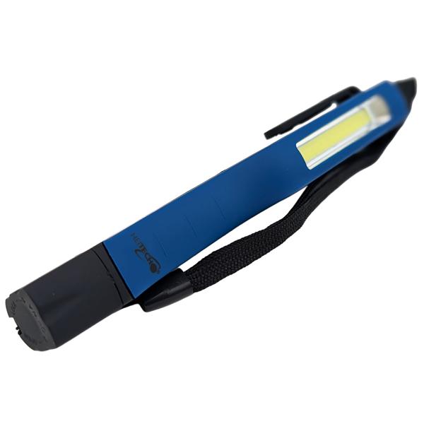 Pen flashlight with 200-lumen COB LED, rotating magnetic clip and carrying strap, handy pocket format, incl. 3x AAA
