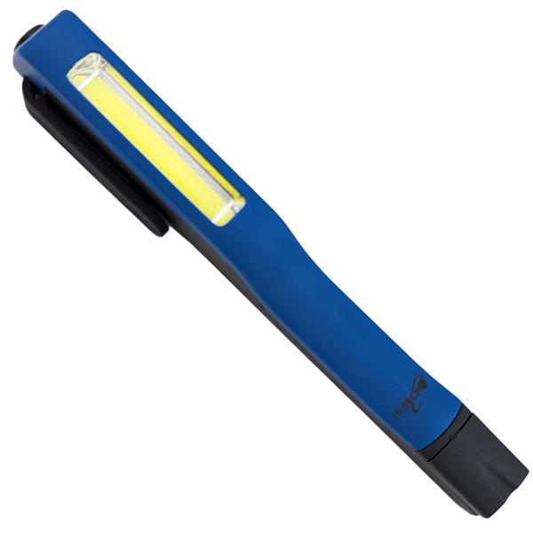 Pen flashlight with 200-lumen COB LED, rotating magnetic clip and carrying strap, handy pocket format, incl. 3x AAA