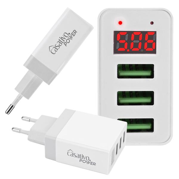 set of 3 multi-port chargers with 3 USB ports & LED display, 5 V / 2.4 A each