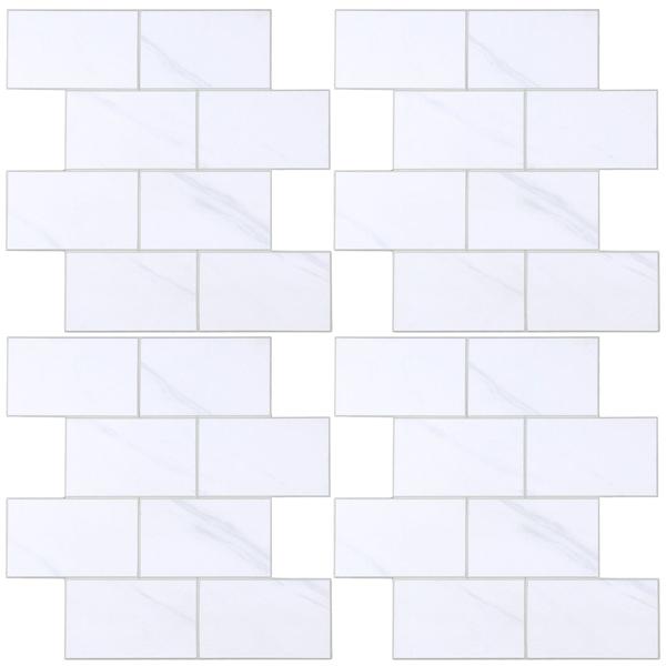 Self‑adhesive tile stickers, white – 4 pieces, 25x25 cm SPC wall tiles, waterproof – tiles for kitchen and bathroom walls