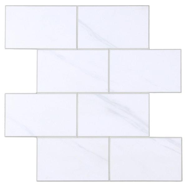 Self‑adhesive tile stickers, white – 4 pieces, 25x25 cm SPC wall tiles, waterproof – tiles for kitchen and bathroom walls