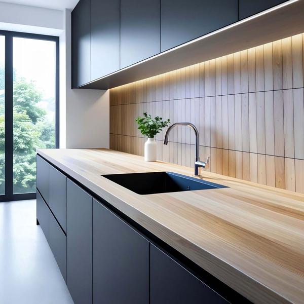 Self-adhesive tile stickers, wood effect – 4 pieces, 25 × 25 cm SPC wall panels, waterproof – tiles for kitchen and bathroom walls