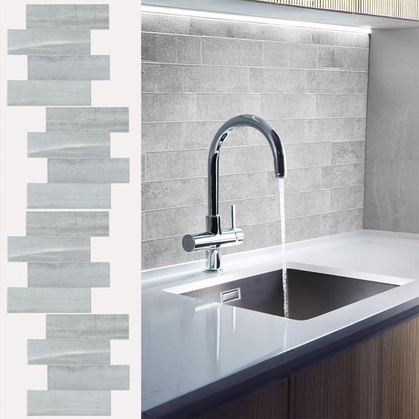 Self-adhesive tile stickers, stone grey – 4 pieces, 25x25 cm SPC wall tiles, waterproof – tiles for kitchen and bathroom walls