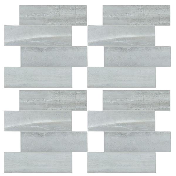 Self-adhesive tile stickers, stone grey – 4 pieces, 25x25 cm SPC wall tiles, waterproof – tiles for kitchen and bathroom walls