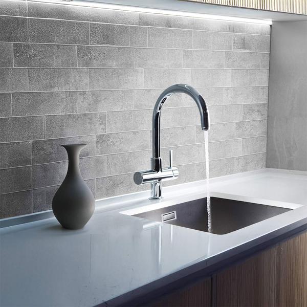 Self-adhesive tile stickers, stone grey – 4 pieces, 25x25 cm SPC wall tiles, waterproof – tiles for kitchen and bathroom walls