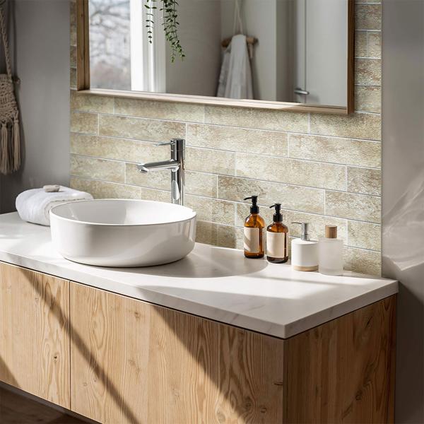 Self‑adhesive tile stickers, stone beige – 4 pieces, 25x25 cm SPC wall tiles, waterproof – tiles for kitchen and bathroom walls