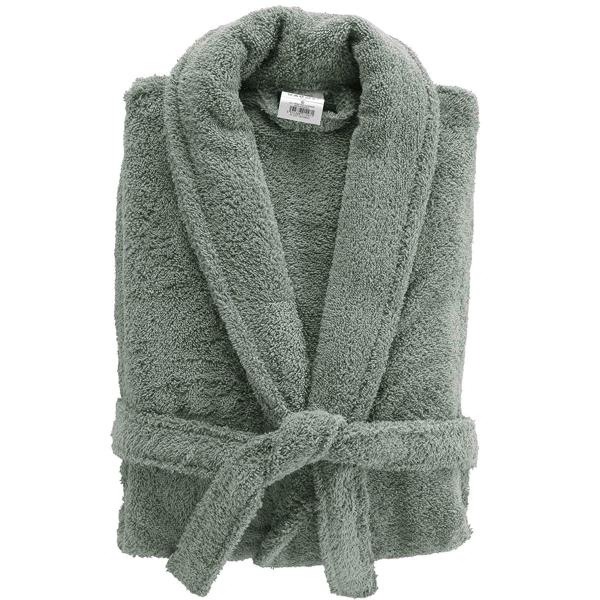 Comfortable cedar green bathrobe made of 100% cotton terry with shawl collar in one size – ideal as a dressing gown for sauna and wellness