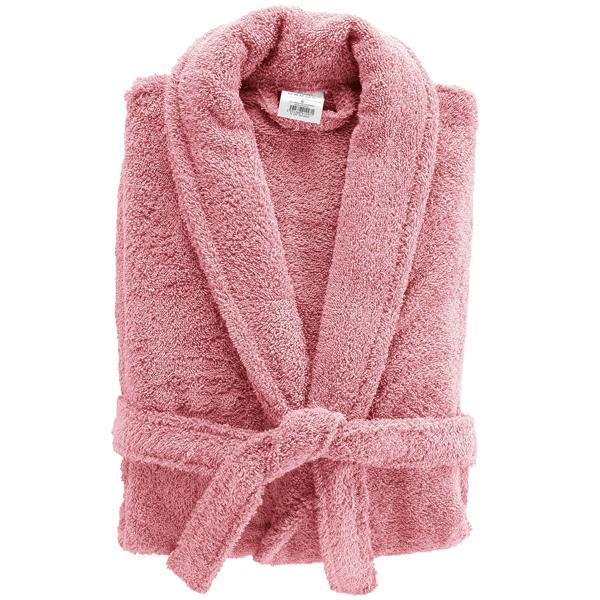 Comfortable pink bathrobe in 100% cotton terry with shawl collar, one size – ideal as a dressing gown for sauna and wellness