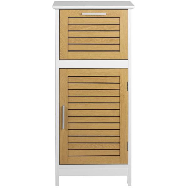 Elegant bathroom cabinet white & wood look 83x36.5x30 cm – modern bathroom cupboard & tall cabinet for bathroom, guest WC & home spa