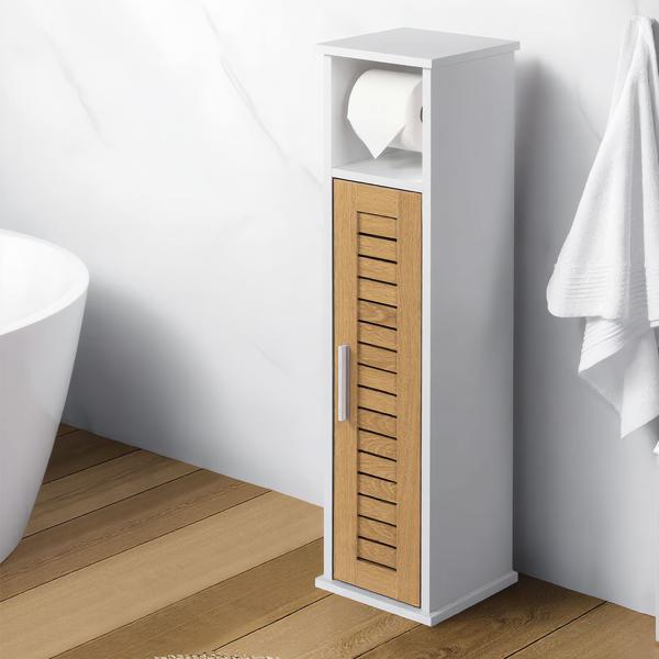 Toilet paper cabinet 75x18x18 cm made of MDF in white: Slim bathroom cabinet & free‑standing WC paper holder for niches and storage