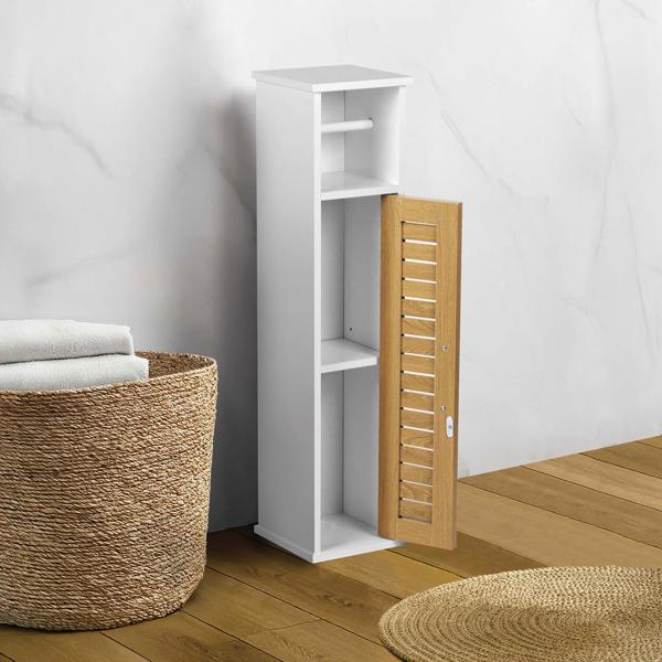 Toilet paper cabinet 75x18x18 cm made of MDF in white: Slim bathroom cabinet & free‑standing WC paper holder for niches and storage