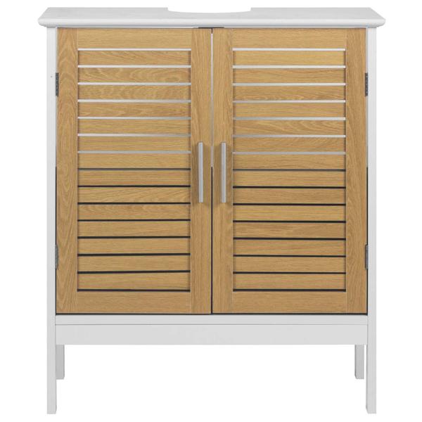 Elegant white & wood‑look vanity unit: MDF bathroom cabinet, modern washbasin base cabinet & bathroom cupboard with doors