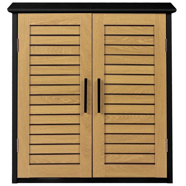 Attractive wall cabinet in black & wood look for bathroom and kitchen: compact wall shelf & medicine cabinet as a practical hanging cabinet