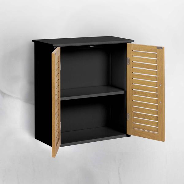 Attractive wall cabinet in black & wood look for bathroom and kitchen: compact wall shelf & medicine cabinet as a practical hanging cabinet