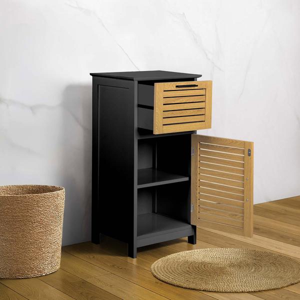 Elegant bathroom cabinet black & wood look 83 x 36.5 x 30 cm – Modern bathroom and tall cabinet for bathroom, guest WC & home spa