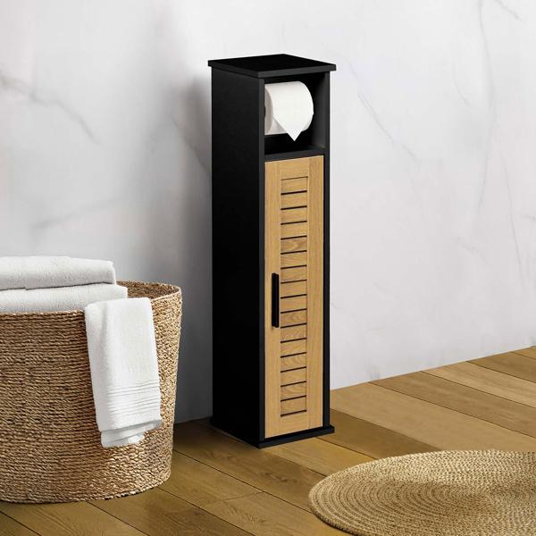 Toilet paper cabinet 75x18x18 cm made of MDF in black: slim bathroom cabinet & free-standing WC paper holder for niches and storage