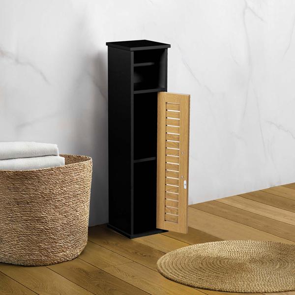 Toilet paper cabinet 75x18x18 cm made of MDF in black: slim bathroom cabinet & free-standing WC paper holder for niches and storage