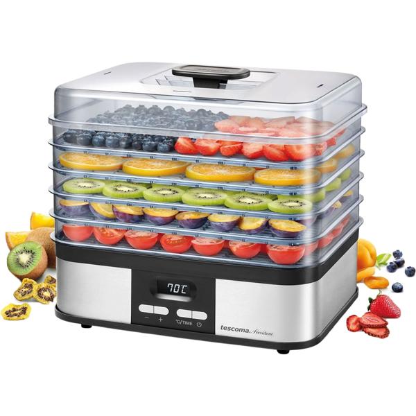 Professional food dehydrator with 5 levels & 3,500 cm² drying surface, quiet dehydrator 40–70 °C, dehydrator with 1–48 h timer for fruit & beef jerky, incl. recipes