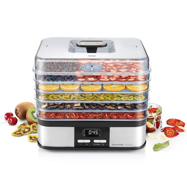 Professional food dehydrator with 5 levels & 3,500 cm² drying surface, quiet dehydrator 40–70 °C, dehydrator with 1–48 h timer for fruit & beef jerky, incl. recipes