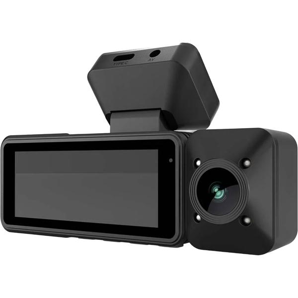 4K dashcam with interior camera and GPS, dual car camera front and interior with 3.16-inch display, Wi‑Fi, night vision, parking mode, loop recording, black