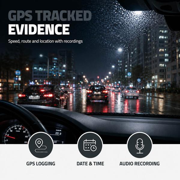 4K dashcam with GPS and Wi‑Fi, compact car camera without display with 140° wide angle, night vision, parking mode, loop recording and app control, black