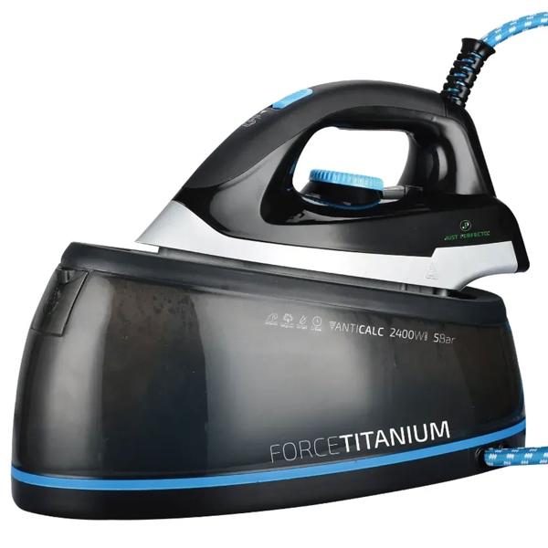Fer à vapeur Force Titanium avec centrale vapeur 2400 W, 5 bar, 120 g/min de vapeur, vapeur verticale, anti-goutte, anti-calcaire et auto-nettoyage