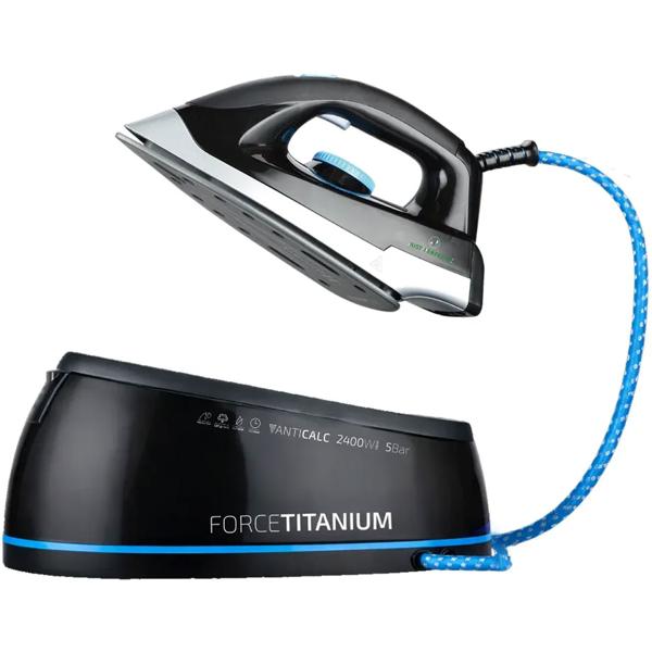Fer à vapeur Force Titanium avec centrale vapeur 2400 W, 5 bar, 120 g/min de vapeur, vapeur verticale, anti-goutte, anti-calcaire et auto-nettoyage