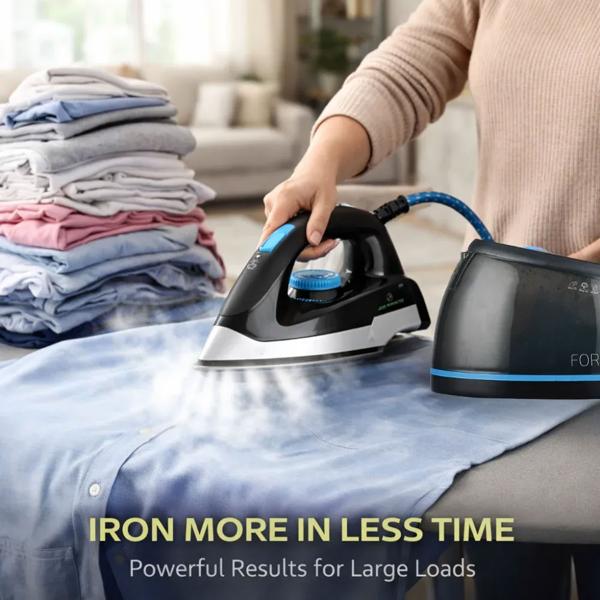 Force Titanium steam iron with steam station 2400 W, 5 bar, 120 g/min steam, vertical steam, anti-drip, anti-scale & self-clean