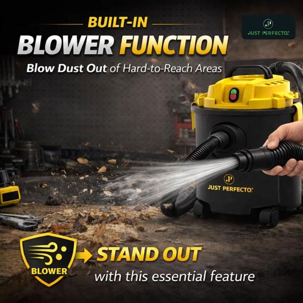 Wet and dry vacuum cleaner 1200 W with 16 L tank, HEPA filtration system & blower function, suction power from 16 kPa, for home, garage & workshop