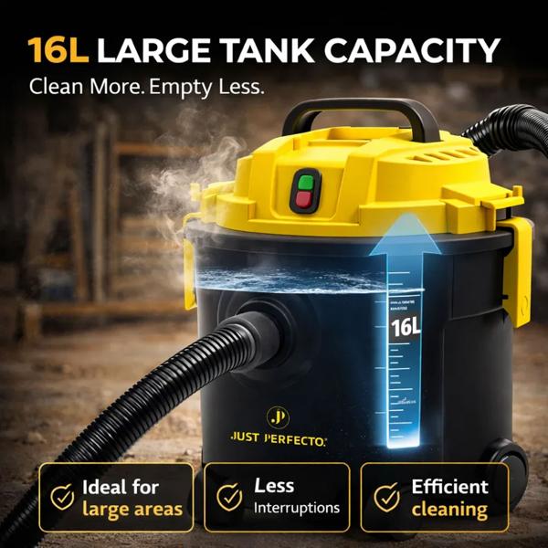Wet and dry vacuum cleaner 1200 W with 16 L tank, HEPA filtration system & blower function, suction power from 16 kPa, for home, garage & workshop