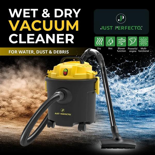 Wet and dry vacuum cleaner 1200 W with 16 L tank, HEPA filtration system & blower function, suction power from 16 kPa, for home, garage & workshop