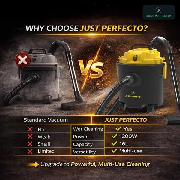 Wet and dry vacuum cleaner 1200 W with 16 L tank, HEPA filtration system & blower function, suction power from 16 kPa, for home, garage & workshop