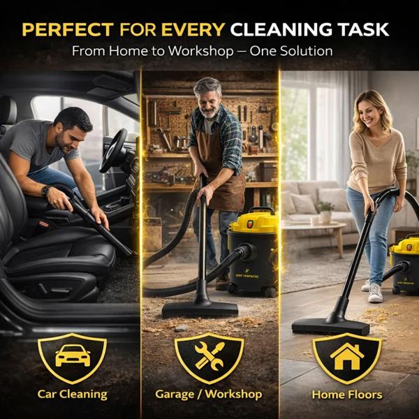 Wet and dry vacuum cleaner 1200 W with 16 L tank, HEPA filtration system & blower function, suction power from 16 kPa, for home, garage & workshop