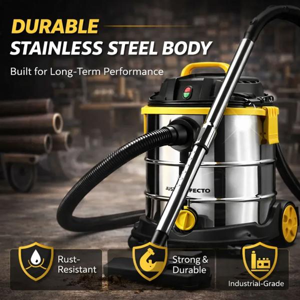 Pro wet and dry vacuum cleaner, 1200 W, 25 L stainless steel tank, HEPA filter, blowing function, telescopic tube, for home, garage & workshop