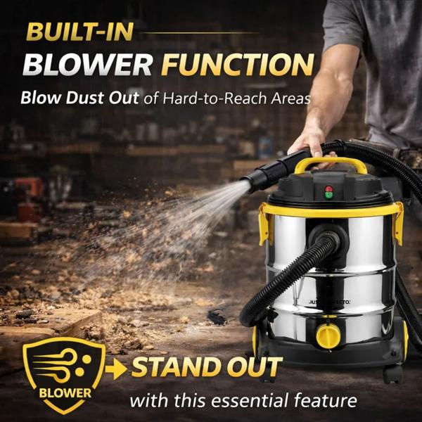 Pro wet and dry vacuum cleaner, 1200 W, 25 L stainless steel tank, HEPA filter, blowing function, telescopic tube, for home, garage & workshop