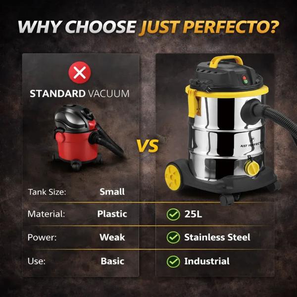 Pro wet and dry vacuum cleaner, 1200 W, 25 L stainless steel tank, HEPA filter, blowing function, telescopic tube, for home, garage & workshop