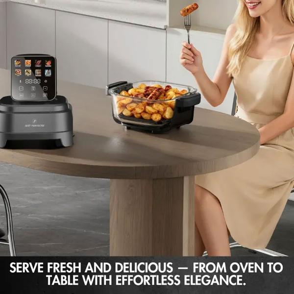 Hot air fryer with 2 glass bowls 1.5 L & 4 L, 1500 W, oil‑free air fryer with full visibility, 80–200 °C, 60‑min timer, cool‑touch, black