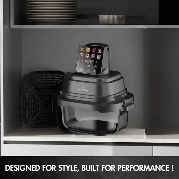 Hot air fryer with 2 glass bowls 1.5 L & 4 L, 1500 W, oil‑free air fryer with full visibility, 80–200 °C, 60‑min timer, cool‑touch, black